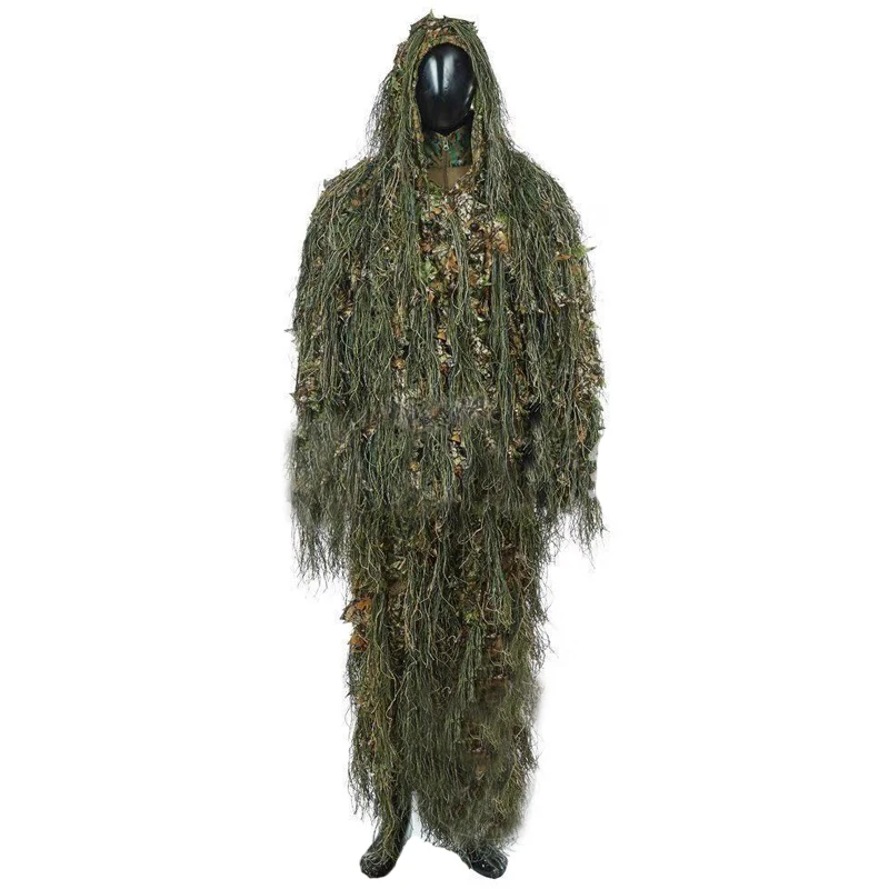 Ghillie Suit Hunting Woodland 3D Bionic Leaf Disguise Uniform Cs  Encrypted  Camouflage Suits Set tactical new view 2