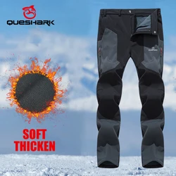 QUESHARK Men Warm Fleece Soft Shell Windproof Waterproof Cycling Pants Thermal Riding Bike Bicycle Camp Climb Hiking Trousers