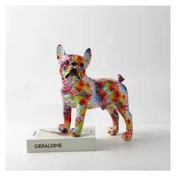 Creative Color France Bulldog Dog Statue Figurine Resin Sculpture Home Office Bar Store Decoration Ornament Crafts Dropshipping