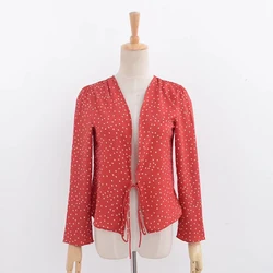 Crop top women chiffon blouses 2020 autumn Star print red long sleeve kimono cardigan blusas summer tops shirts