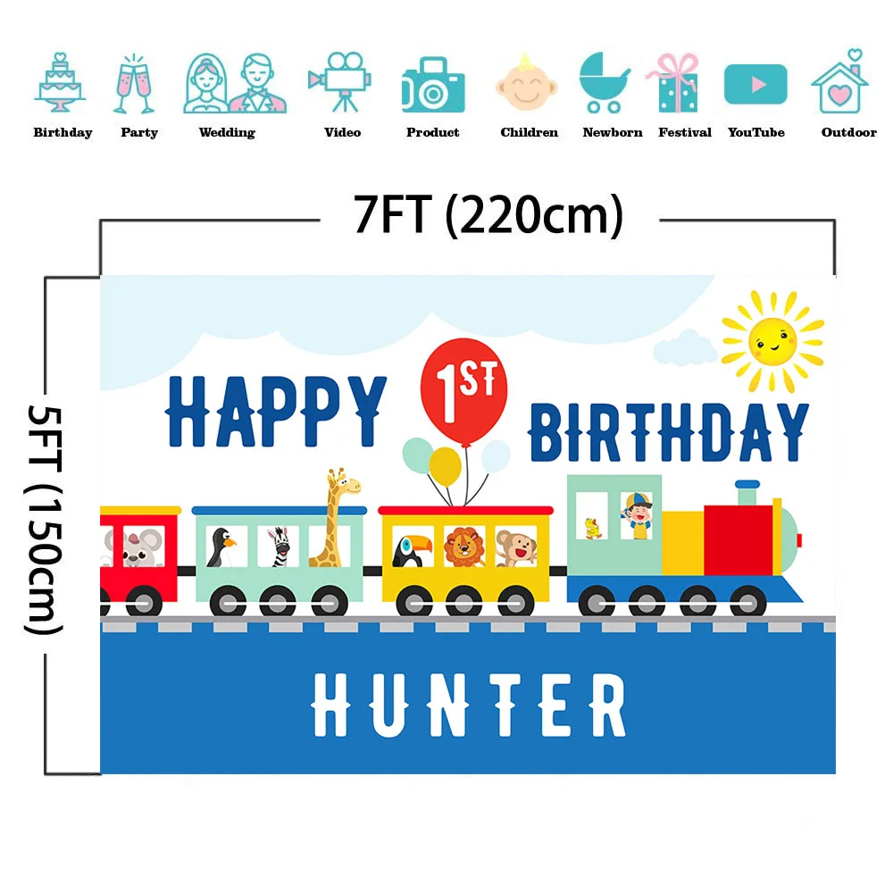 عيد ميلاد سعيد الأول خلفية قطار الحيوان الشمس الكرتون الطفل صورة التصوير خلفية حفلة عيد ميلاد الديكور التقاط الصور