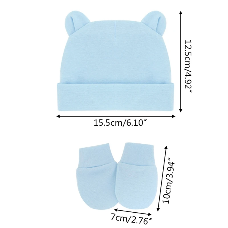 Newborn Baby Cotton Beanies Hospital Hat and Mittens Set Solid Candy Color Stretchy Infant Warm Anti Scratching Gloves 0-1