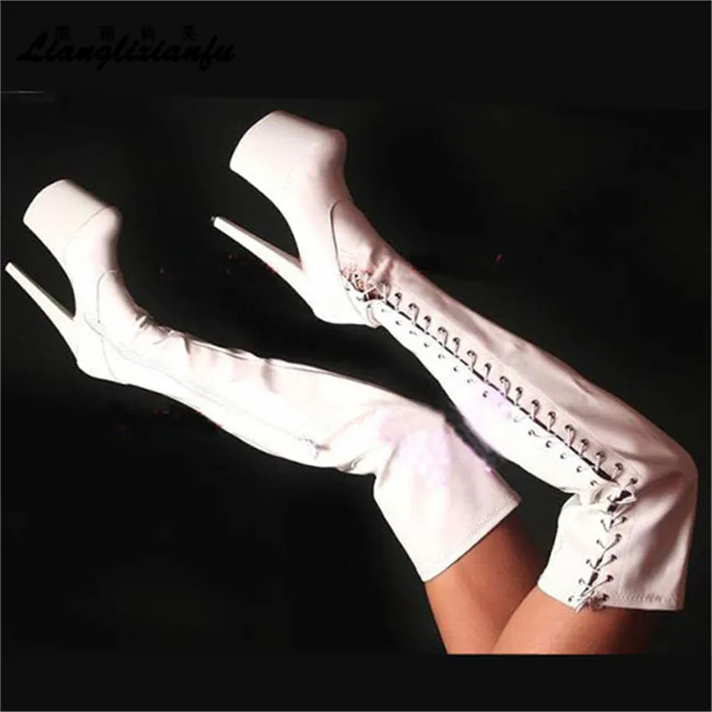 

Crossdresser Pumps Halloween ballet Stiletto 20cm thin heels woman pumps over-the-knee Motorcycle Long boots club dance shoes