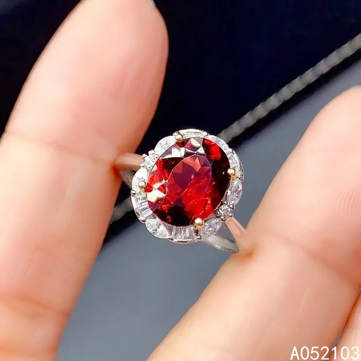 KJJEAXCMY fine jewelry 925 sterling silver inlaid Natural garnet Women's simple luxury noble adjustable ring support check