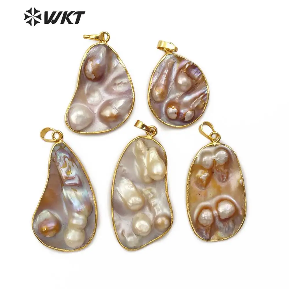 WT-JP159 Natural Mother of Pear Pendant Random Shape With Gold Trim Pendant Freshwater Pearl Pendant Fashion Women Jewelry