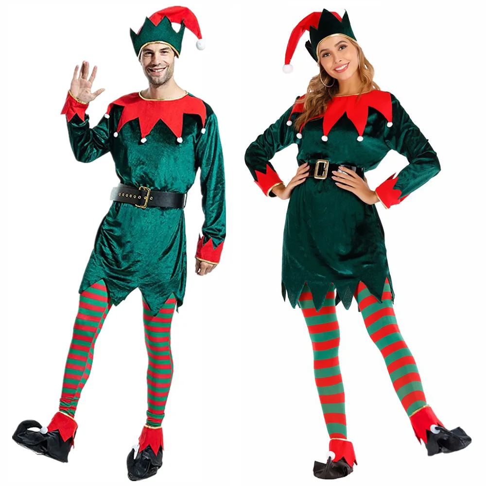 Disfraz de Navidad de lujo para hombres y mujeres, traje de Cosplay de Papá Noel para adultos, trajes de Año Nuevo