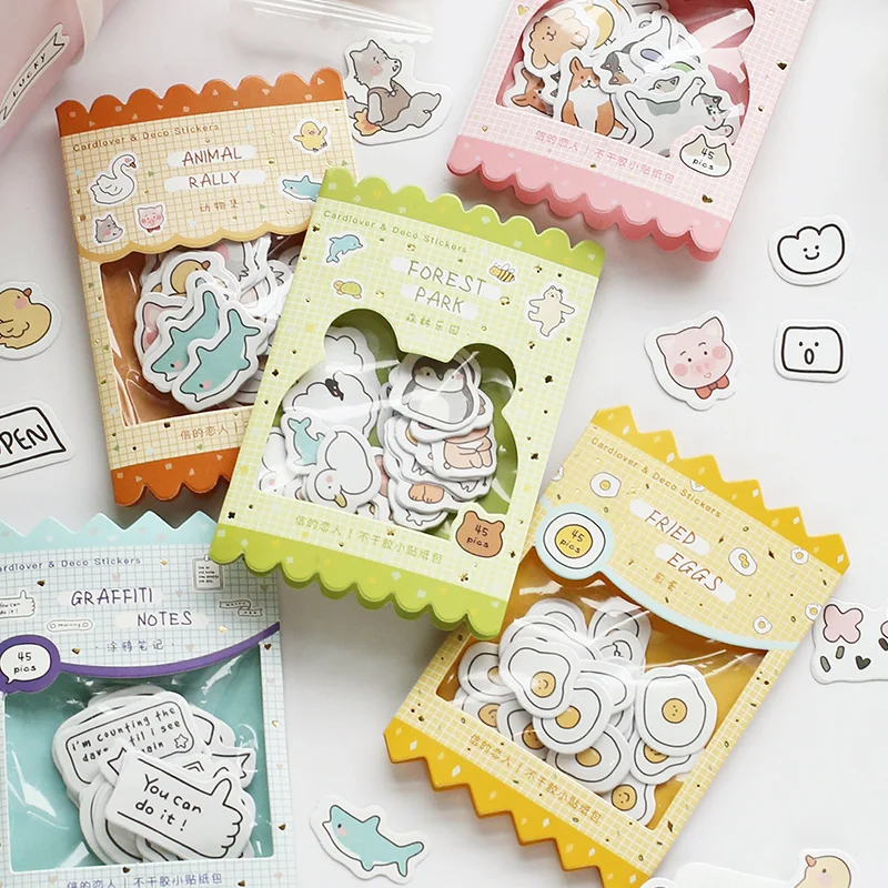 45pcs Cute Sticker Pack Life Diary Hand Account Label Stickers Decoration Material Scrapbooking Planner Adhesive Stationery