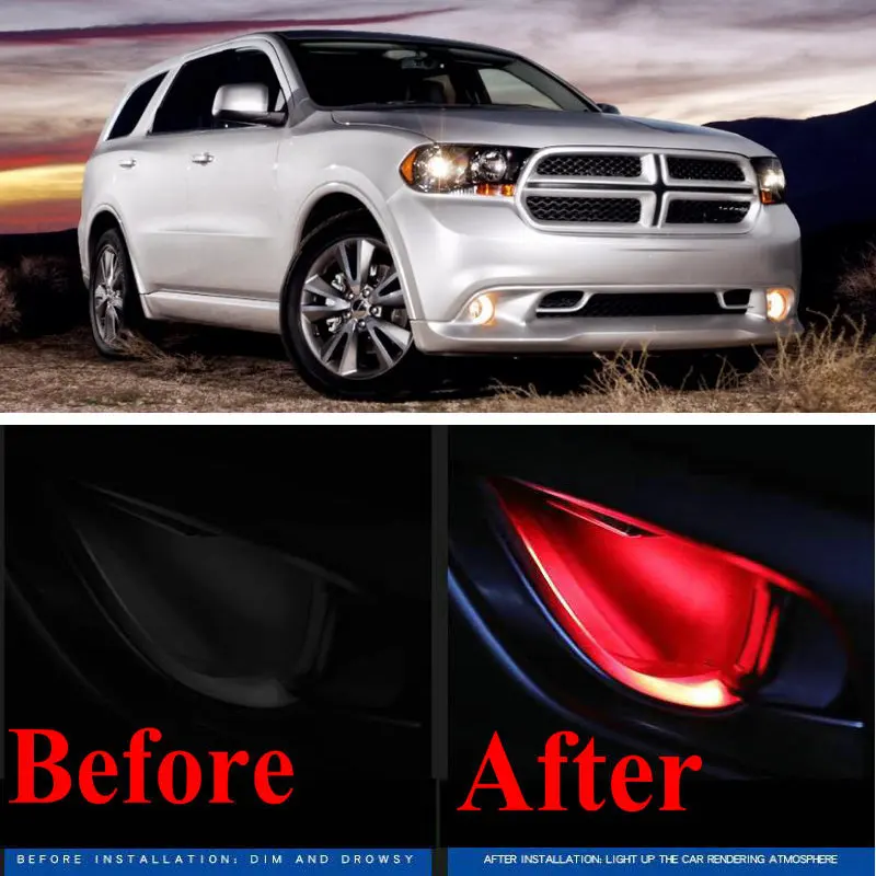 

4pc CF style stickers on cars interior inside door handle atmosphere lamp for Dodge Durango Dart Charger Journey Challenger