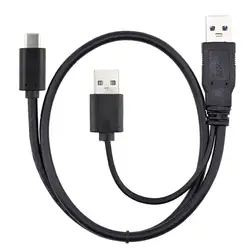 USB 3.0 Power Data Male & USB 2.0 Dual Power to USB-C Type-C Y Cable Cord for Lap top & Hard Disk 60cm Black