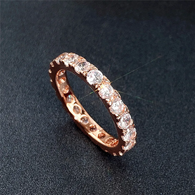 Huitan Fashion Rose Gold Color Women\'s Finger Ring with Shiny Cubic Zirconia Delicate Female Accessories Versatile Jewelry Gifts