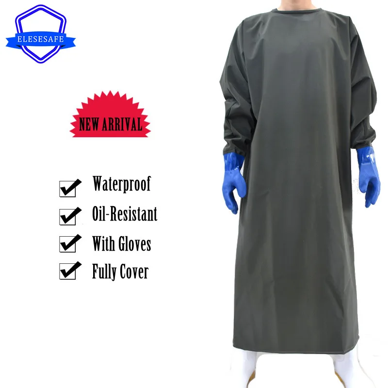 Full Cover Apron With Gloves Waterproof Oil-Resistant Clothes Reusable Coverall Suit Butcher Fisher Unisex Work Safety