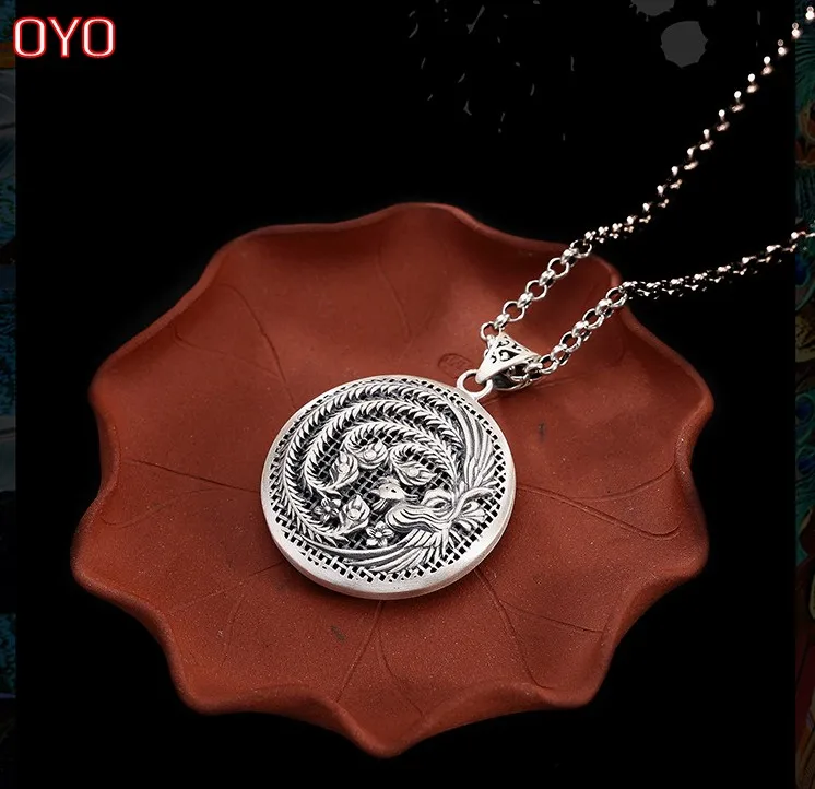 

100% S999 Pure Silver Hollow Weaving Phoenix Korean Style Sterling Silver Thai Silver Antique Style Lady Pendant