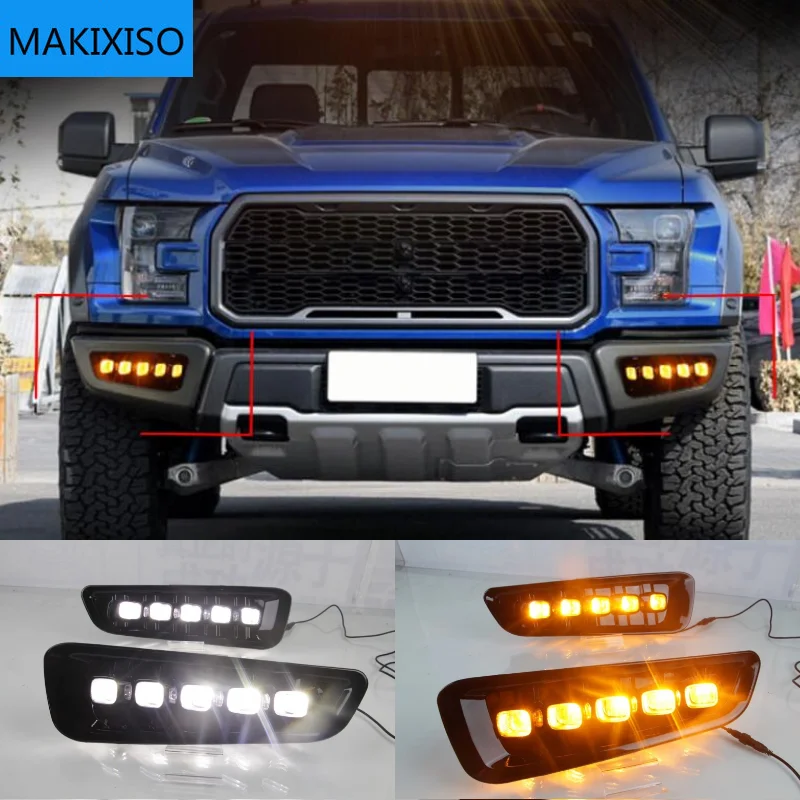 

1 Set Driving Light LED Daytime Running Light Fog Lights DRL For Ford F150 Raptor SVT 2016 2017 2018 yellow signal