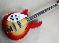 4 Strings Left Handed Cherry Red Semi-hollow Electric Bass with Rosewood Fretboard,Providing Customized Service