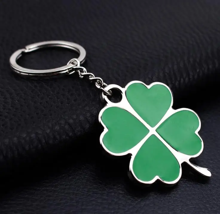 

Fashion Green Leaf Keychain Creative Beautiful Four Leaf Clover Metal Lucky Keyring Cute Portable Small Key Holder SN1556