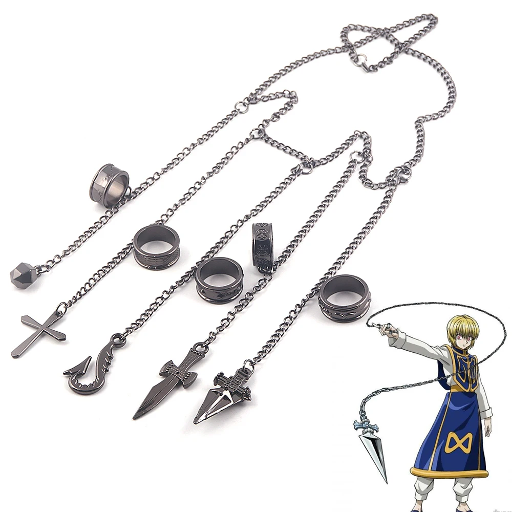 Hunter x Hunter Kurapika 5 Rings Chain Charms Bracelet Punk Hip Hop Vintage Cross Finger Chain Pendant For Women Men Jewelry