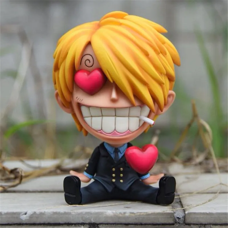 One Piece Sanji Liking Heart Sitting Q Ver. Mini PVC Action Figure Vinsmoke Family Sanji OP Luffy Zoro Model Toys 9cm