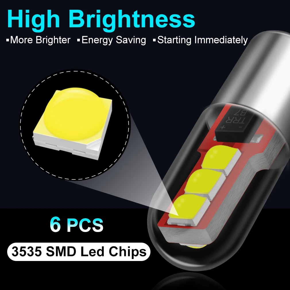 2pcs BA9S T4W H6W BAX9S BAY9S H21W Canbus LED Bulb Car interior Lights 6SMD 3535 Chips Auto Car Parking Lights Signal Lamp 12V