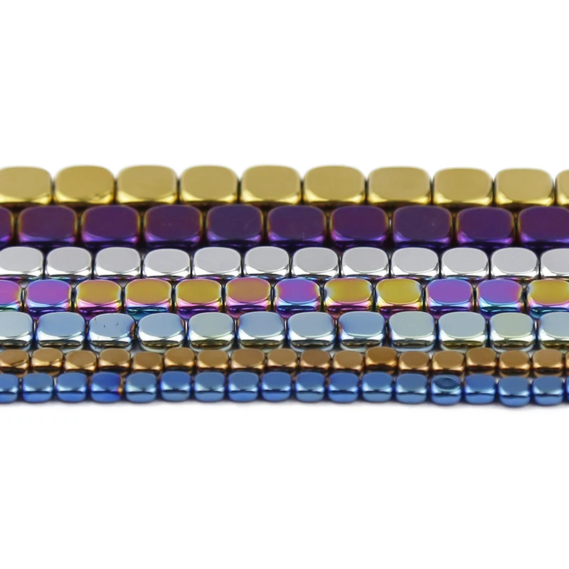 Natural Hematite Stone Gold color,Purple,Blue Flat Square 4/6/8MM Spacers Loose Bead For Handmade Jewelry Making DIY Accessories