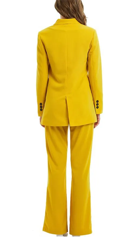 Yellow Double Breasted Business Pant Suits for Women Plus Size Ladies Pantsuit Blazer+Pants for Work Pantsuit for Wedding Party