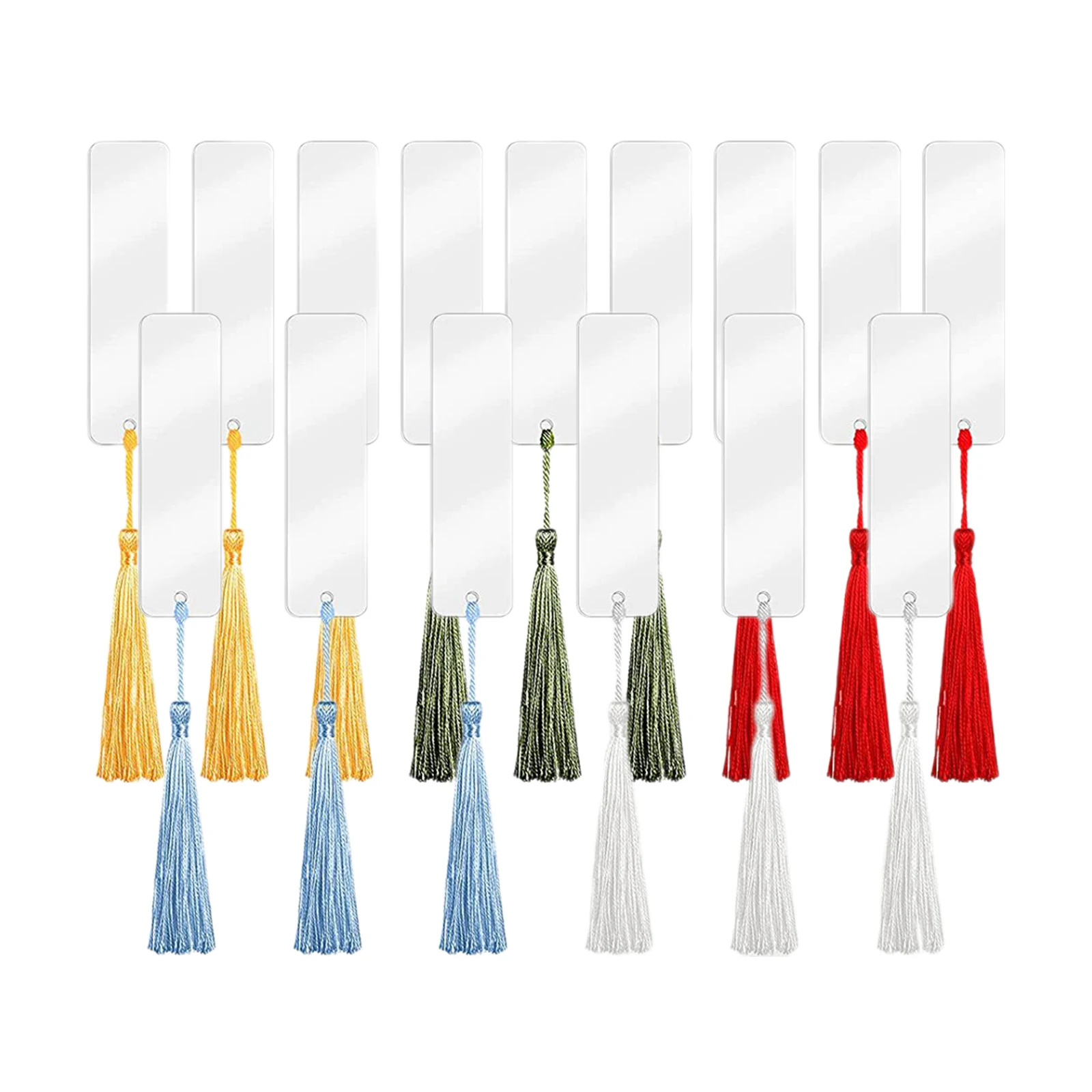 15Pcs/Set Blank Bookmarks DIY Craft Bookmark Rectangle Shape Blank Bookmark Ornaments with Holes Tassels for Christmas Supplies