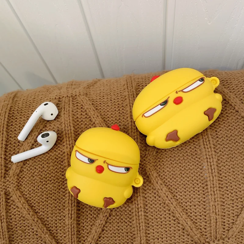 For AirPod Case Angry Yellow Chick Cute Soft Silicone Earphone Cases For Apple Airpods 1 2 pro Case Protect Cover Funda Keychain