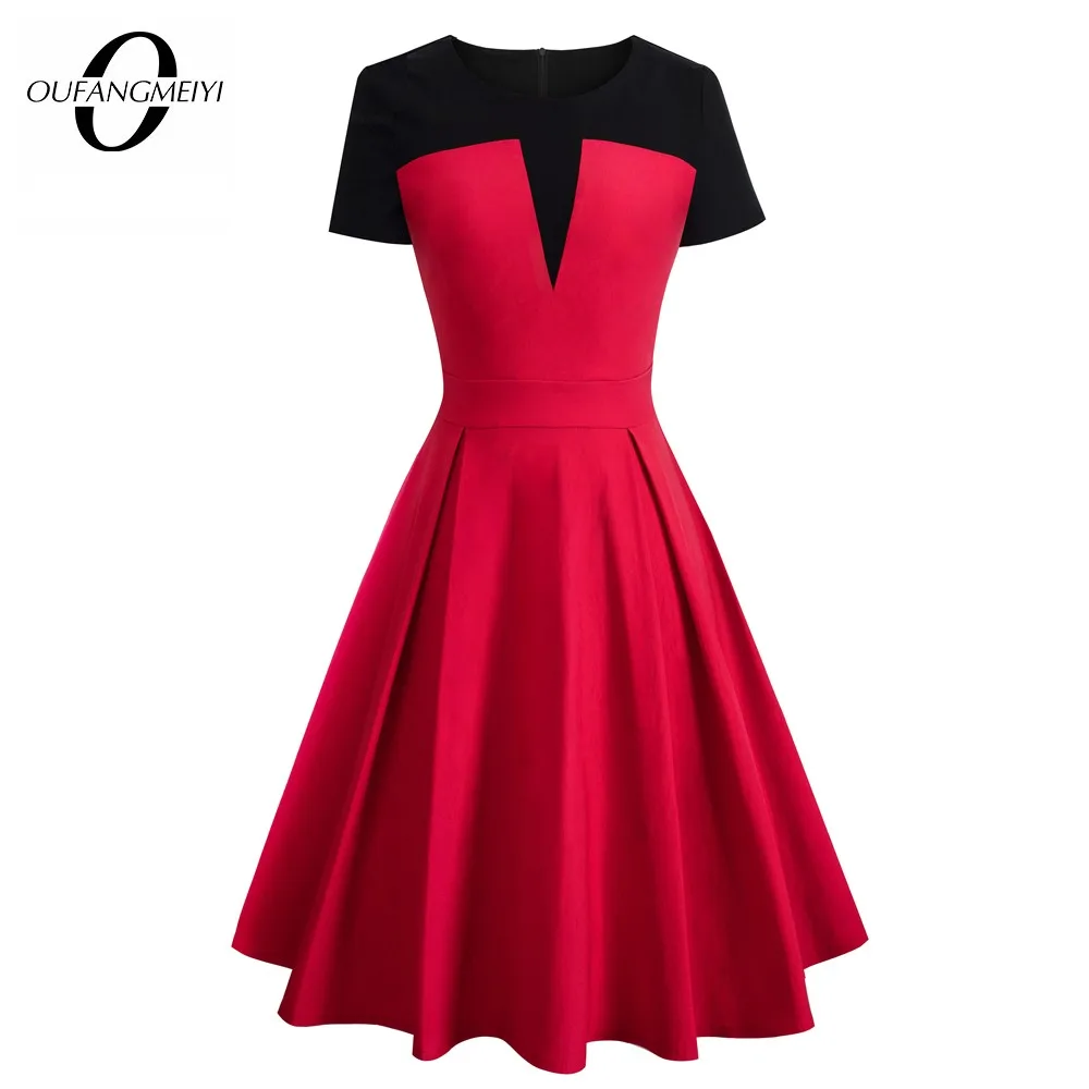 

Women Summer Fashion Color Block Patchwork Casual Party Swing Flare Day Dress EA088