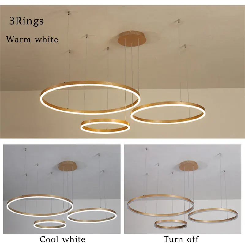 Minimalist Modern Led Chandelier Home Lighting Brushed Circles Ceiling Mounted Chandelier Lighting Hanging Lamp for Living room