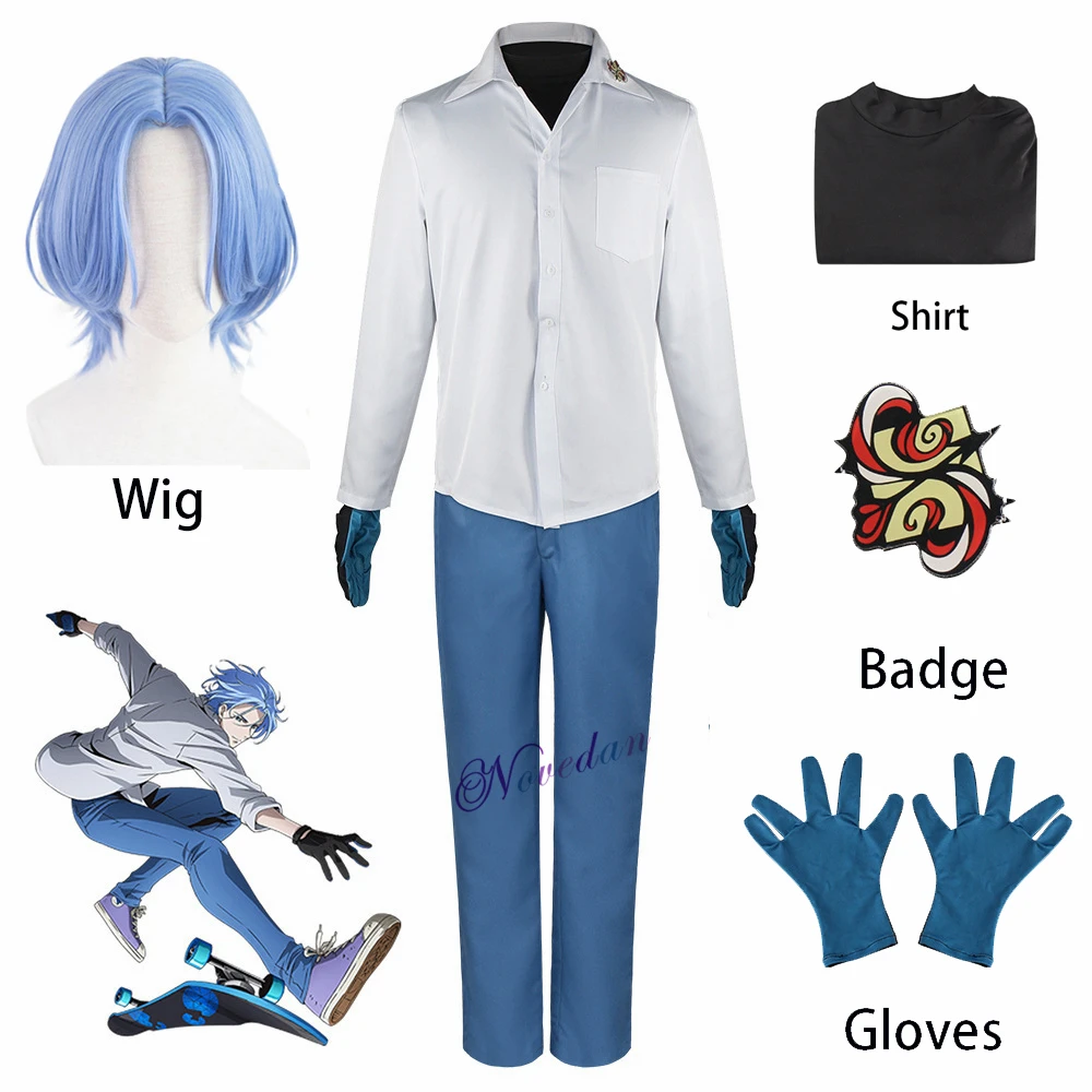 Anime Sk8 The Infinity Langa Hasegawa Cosplay Costume Wig Shirt Badge Men Women School Uniform Skateboard Set Of Clothes