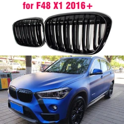 Gloss Black Front Bumper Kidney Grill Grilles For BMW X1 F48 F49 2016 2017 2018 2019 2020 XDrive Double Line M Style