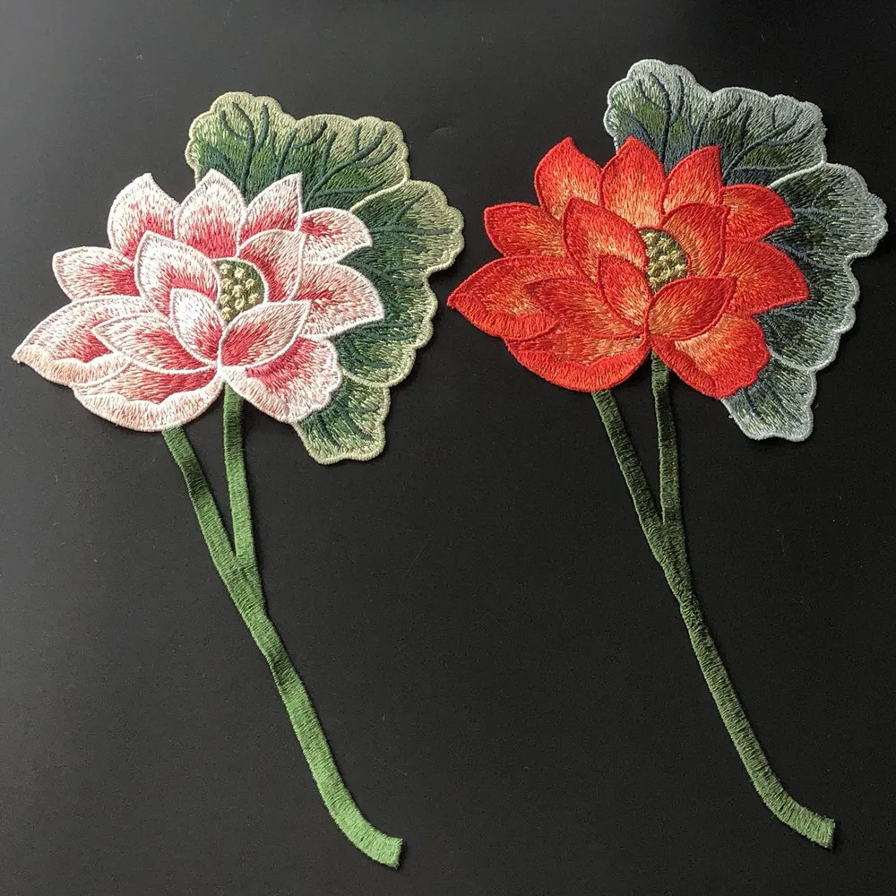 1 piece Lotus embroidery cloth stickers water-soluble embroidery patch cheongsam clothes decoration accessories