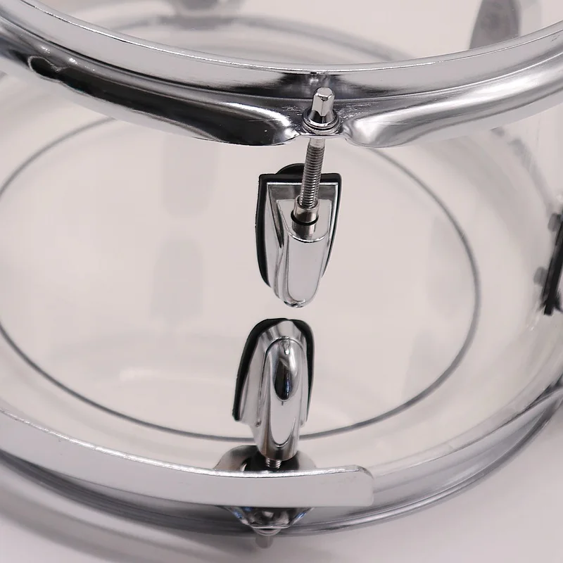 10*7 Inch 13X10 Inch Snare Drum Tom Drum Acrylic Material with Transparent Body Shell Silver Drum Lug