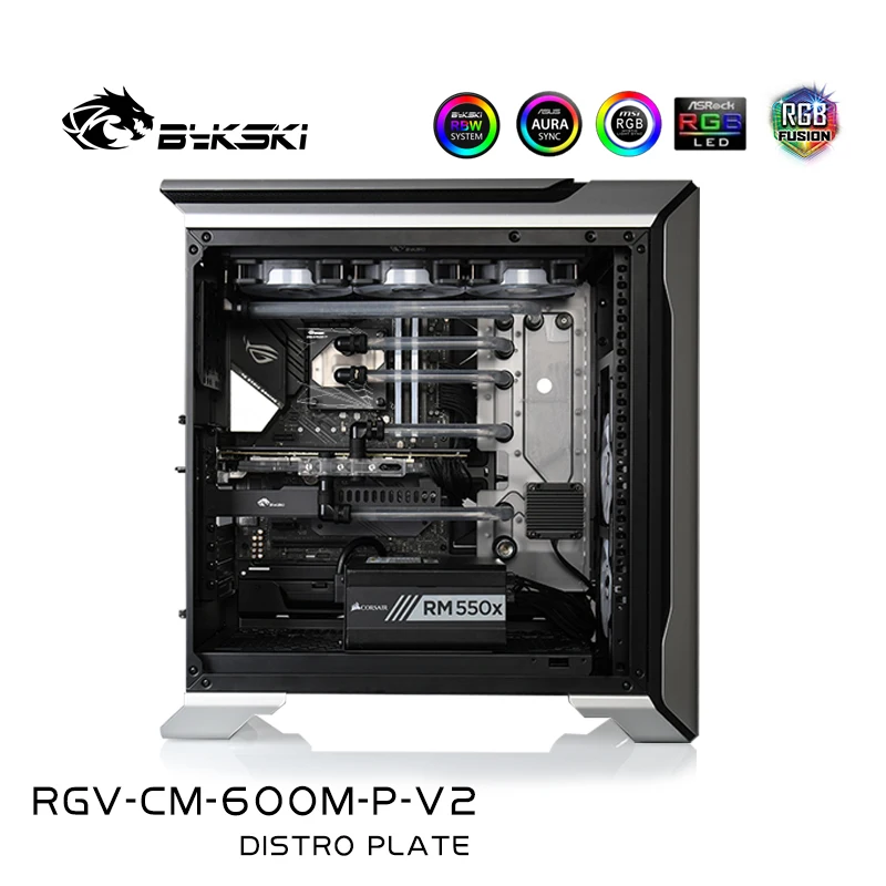 Bykski Pelat Distro Reservoir RGB Pendingin Air untuk CoolerMaster SL600M Casing Sasis RGV-CM-600M-P-V2