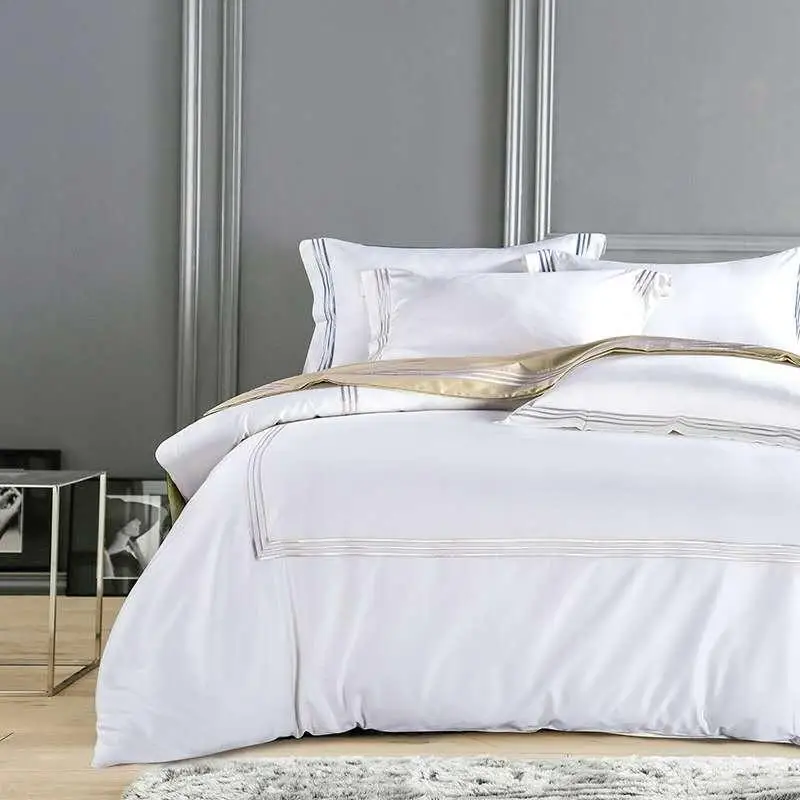 38Silky Egyptian Cotton Hotel White Bedding set Chinese Embroidery Duvet Cover set Queen King size Bed sheet Bed cover set