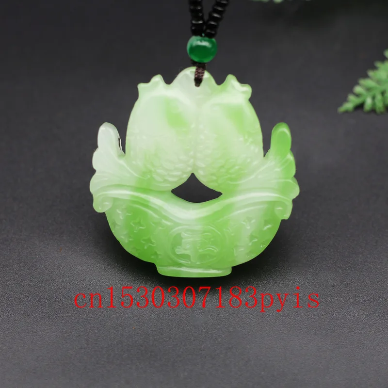 Natural White Green Jade Goldfish Pendant Necklace Chinese Double-sided Hollow Carved Charm Jewelry Fashion Amulet for Men Women