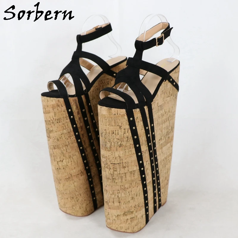 Sorbern 40Cm Wedge High Heel Sandals Women Unisex Fetish Shoes Crossdresser Slingback Shoes Display Platform Customized Height