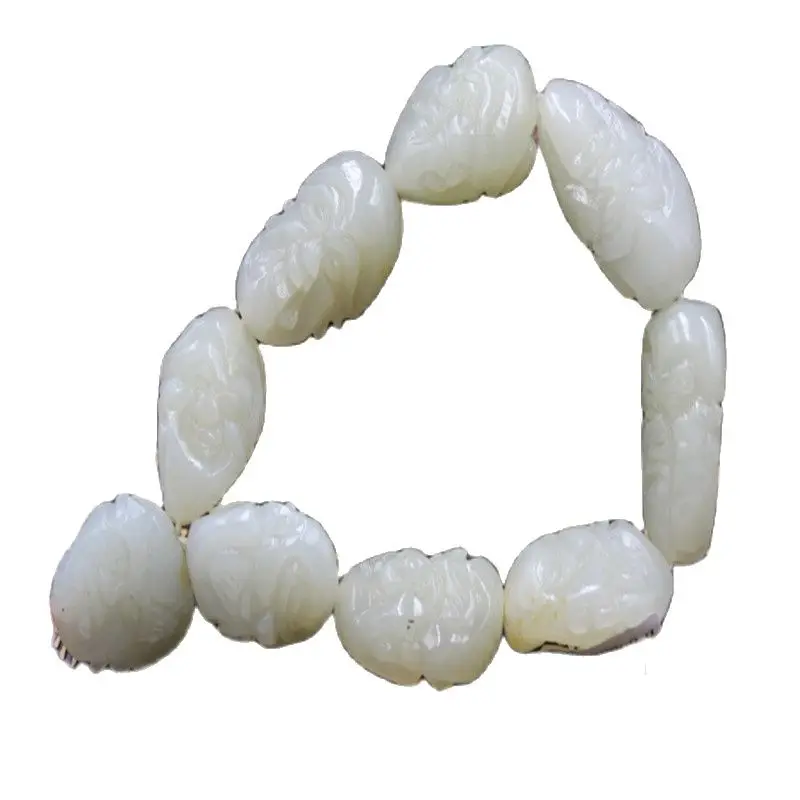 Natural Hotan Jade Sheep Fat White Jade Seed Material Raw Stone Lohan Beads Jade Head Strings