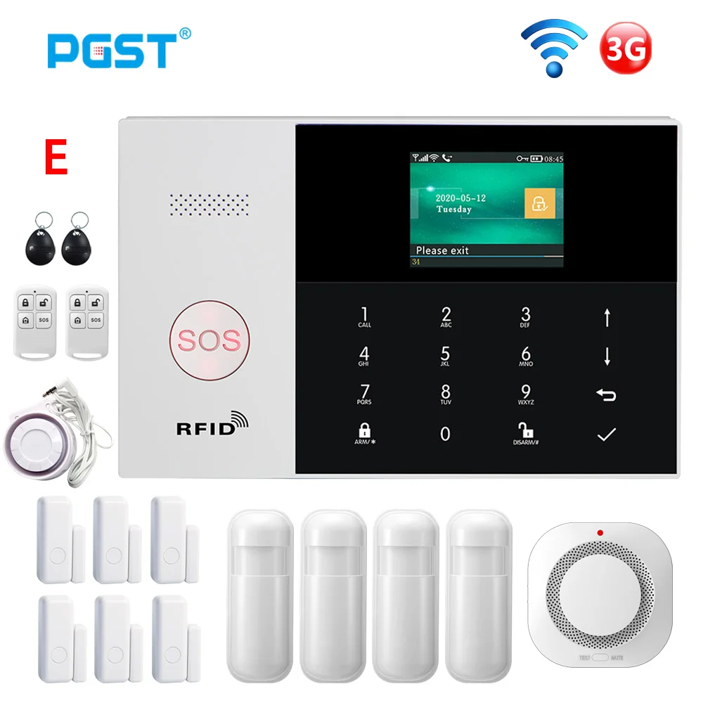 

PGST PG105 3G WiFi Alarm System Wireless Home Security Burglar Home Alarm APP Remote Control with Smoke Detector