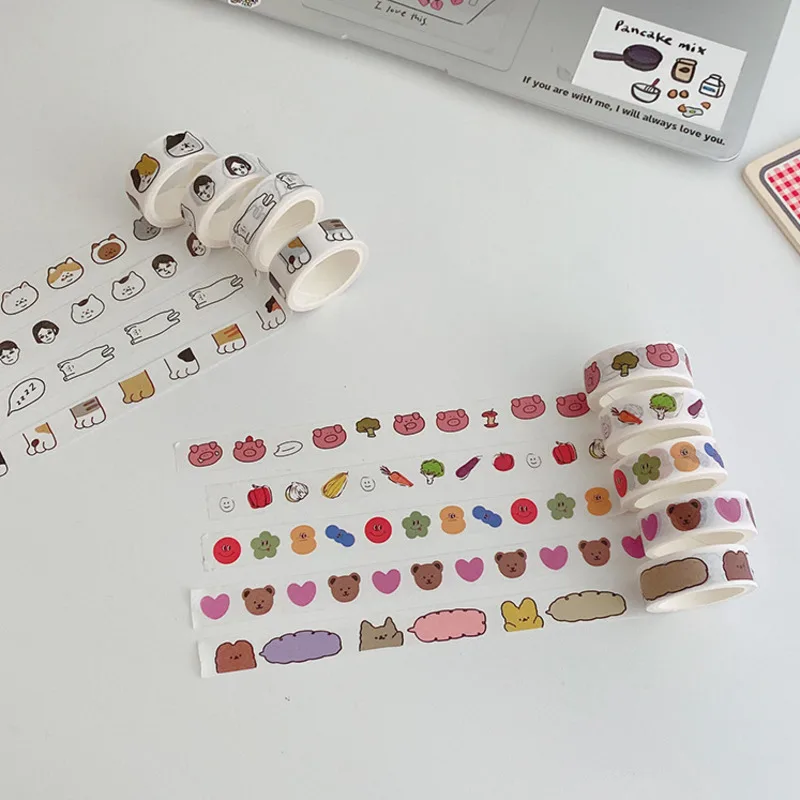 1Pc Simple Cartoon Pig Expression Washi Tape Japanese Paper DIY Planner Masking Tape Adhesive Tapes Decorative Stationery Tape