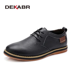 DEKABR Men Flats High Quality Casual New Genuine Leather Flat Shoes Men Oxford Fashion Lace Up Dress Shoes Work Shoe Sapatos