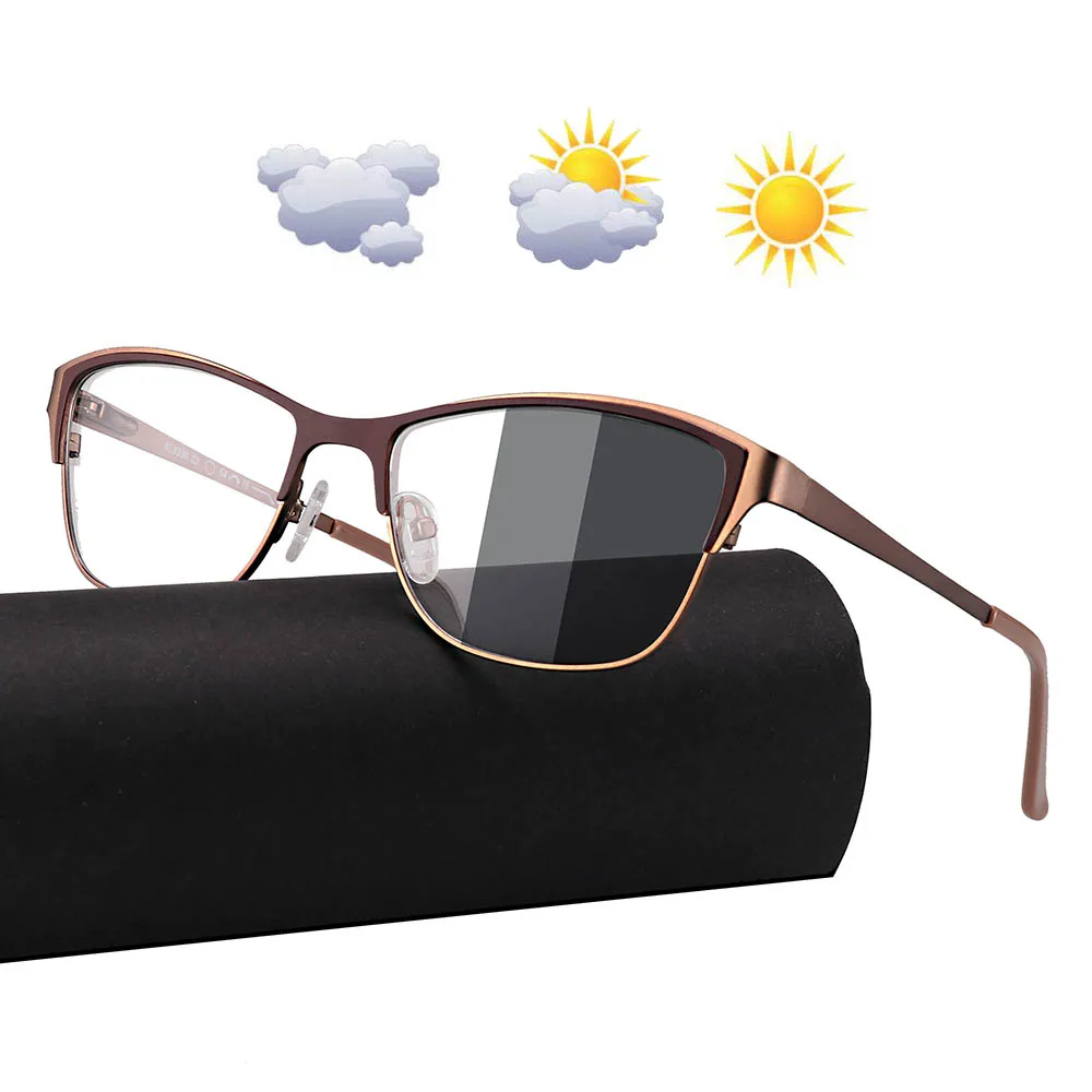 0 -0.50 -0.75 -175 -5.5 -6 Metal frame Photochromic Sunglasses Chameleon Lens Myopia Glasses Women Short-sighted Eyeglasses