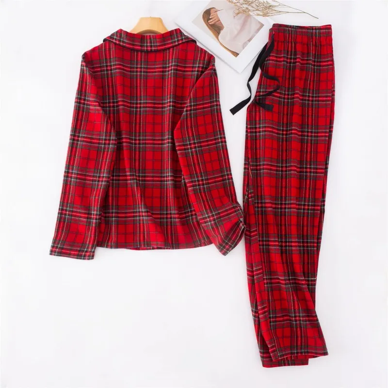 Conjunto de pijama informal para hombre, ropa de dormir 100% de algodón, camisa de manga larga con cuello vuelto y pantalones a juego, primavera y otoño