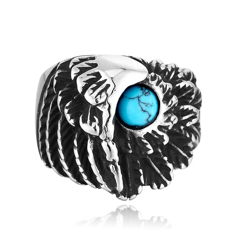 316L Stainless Steel Eagle Ring For Men stone Punk Style Men's jewelry Ring Hip-Hop Biker Boy's Cool Jewelry