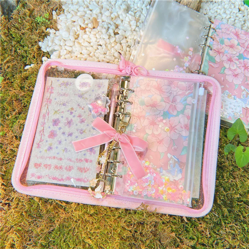 A6 Notebooks Sakura Zipper Binder Diary Notebook Set Kawaii Journal Note Book Cherry Blossoms Binder Journals Book Stationery