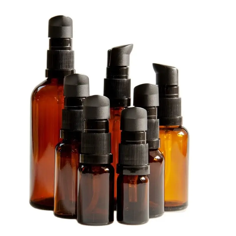 5~100ml Lotion Pump Bottle Amber Glass Essential Oil Bottle Cosmetic Container Emulsion Women Lotion Bottle Packaging 15pcs