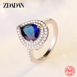ZDADAN 925 Sterling Silver Water Drop Zircon Ring For Women Fashion Jewelry Gift