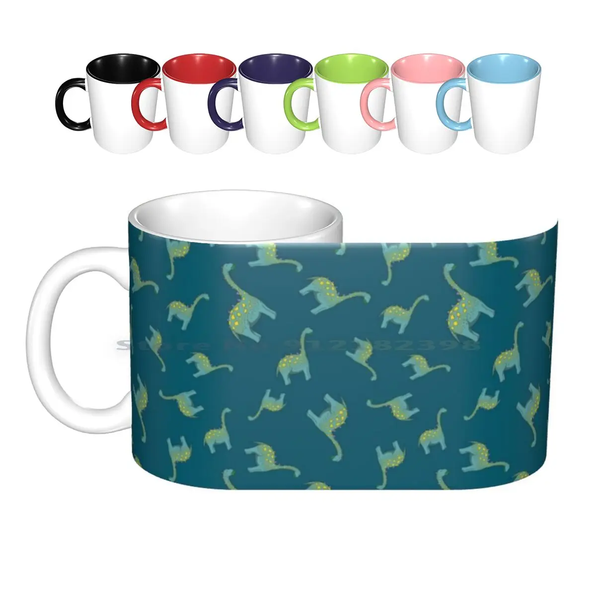 Chomping Dinosaour Pattern ( Teal ) Ceramic Mugs Coffee Cups Milk Tea Mug Dino Dinosaur Cute Chomping Eating Cartoon Ildijenak