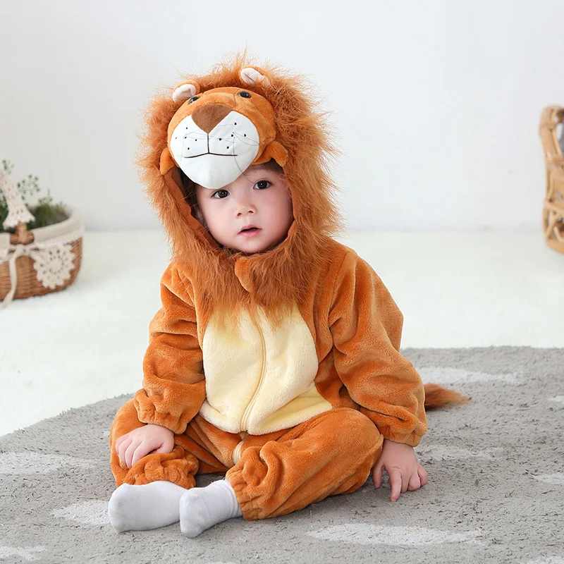 Umorden-Disfraz de Animal King Lion Kigurumi para bebés, pijamas de invierno para niños pequeños, mono de franela, vestido de lujo para cumpleaños