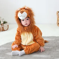 Umorden Hayvan Kral Aslan Kigurumi Kostüm Bebek Erkek Bebek Yürümeye Başlayan kışlık pijama Tulum Onesies Flanel Doğum Günü süslü elbise