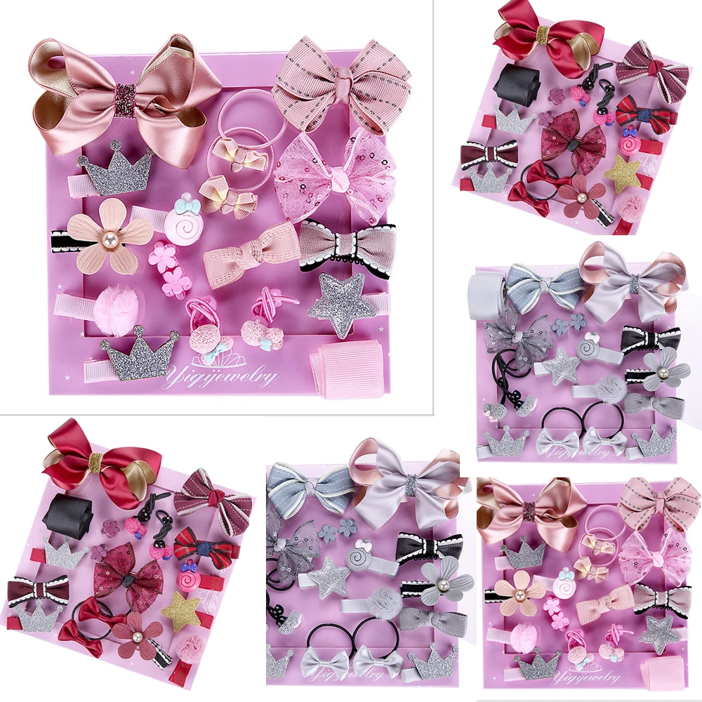 

18PCS/Set Kids Hairpin Set Bowknot Flower Motifs Hair Clip Children Hearwear Accessories